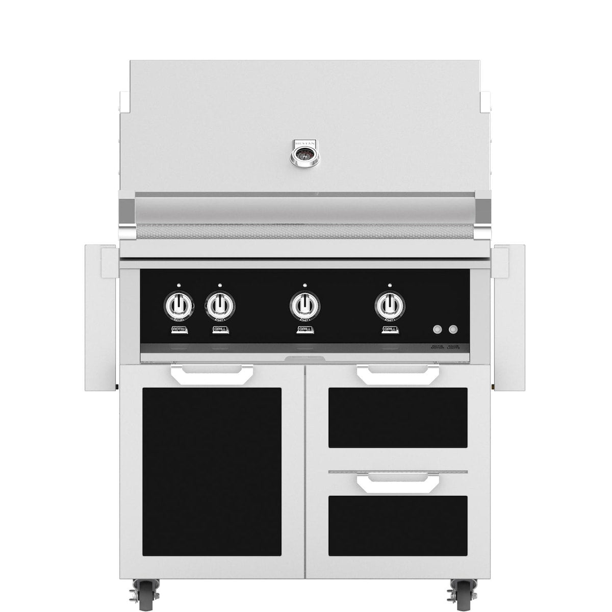 Hestan 36-Inch Natural Gas Grill W/ Rotisserie On Double Drawer & Door Tower Cart
