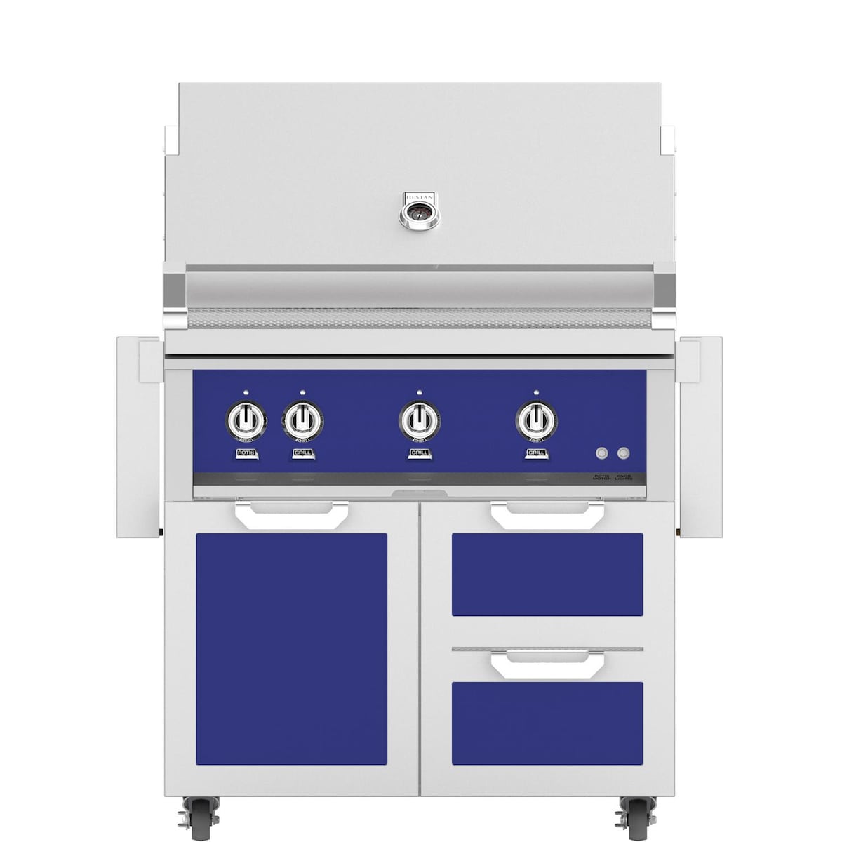 Hestan 36-Inch Natural Gas Grill W/ Rotisserie On Double Drawer & Door Tower Cart