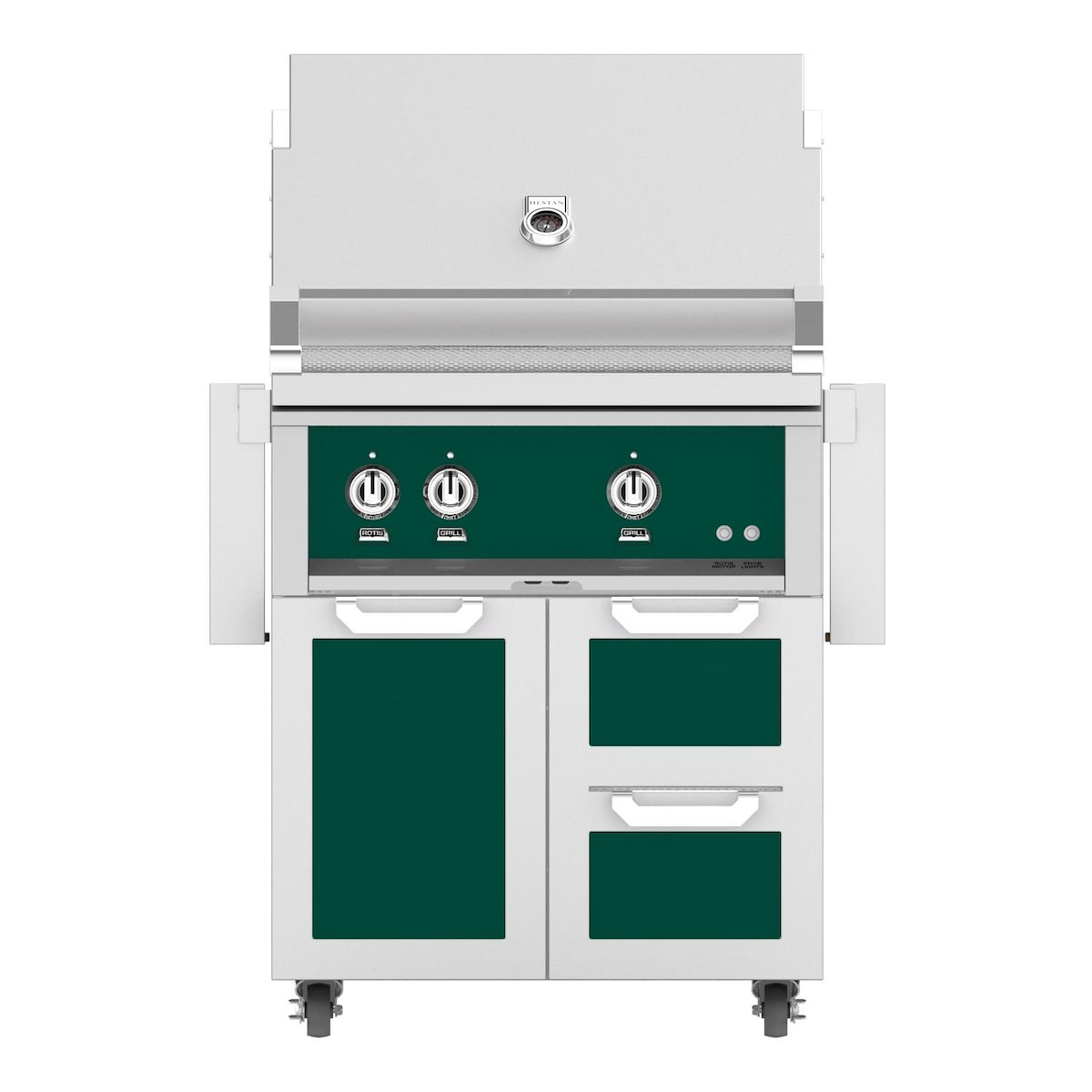 Hestan 30-Inch Natural Gas Grill W/ Sear Burner & Rotisserie On Double Drawer & Door Tower Cart