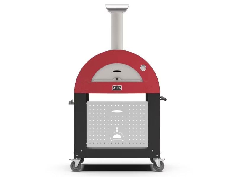 Alfa Moderno 2 Pizze 38-Inch Wood-Fired Pizza Oven with Oven Base - Antique Red