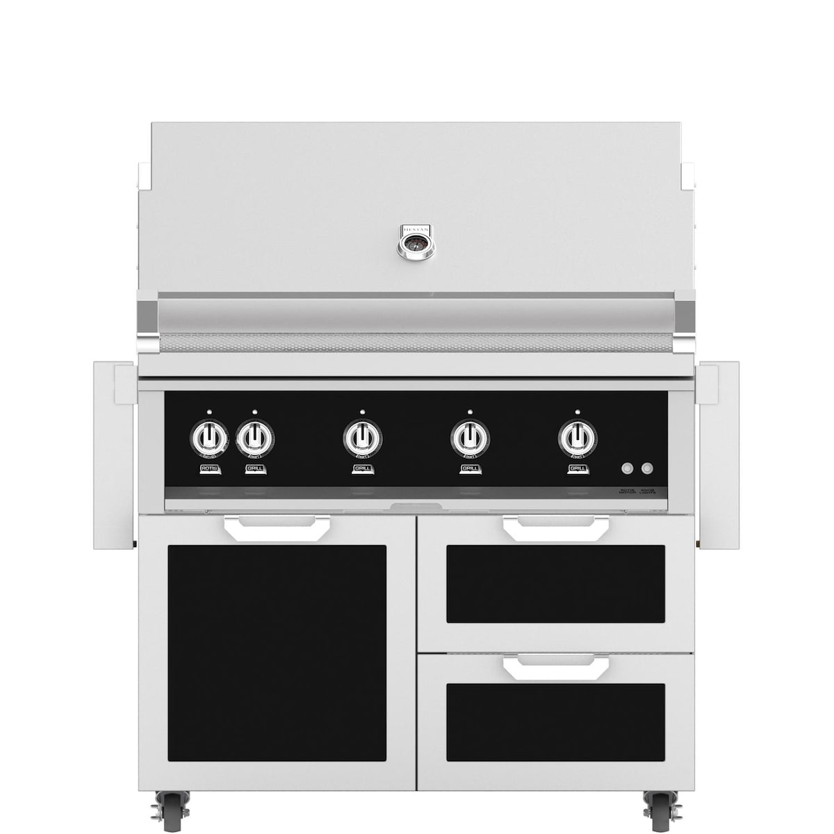Hestan 42-Inch Natural Gas Grill W/ All Infrared Burners & Rotisserie On Double Drawer & Door Tower Cart