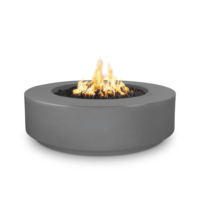 The Outdoor Plus Florence 42-inch GFRC concrete gas fire pit, 12 inch tall, in Natural Gray