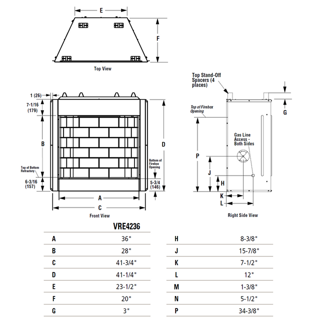 Superior VRE4236 framing dimensions