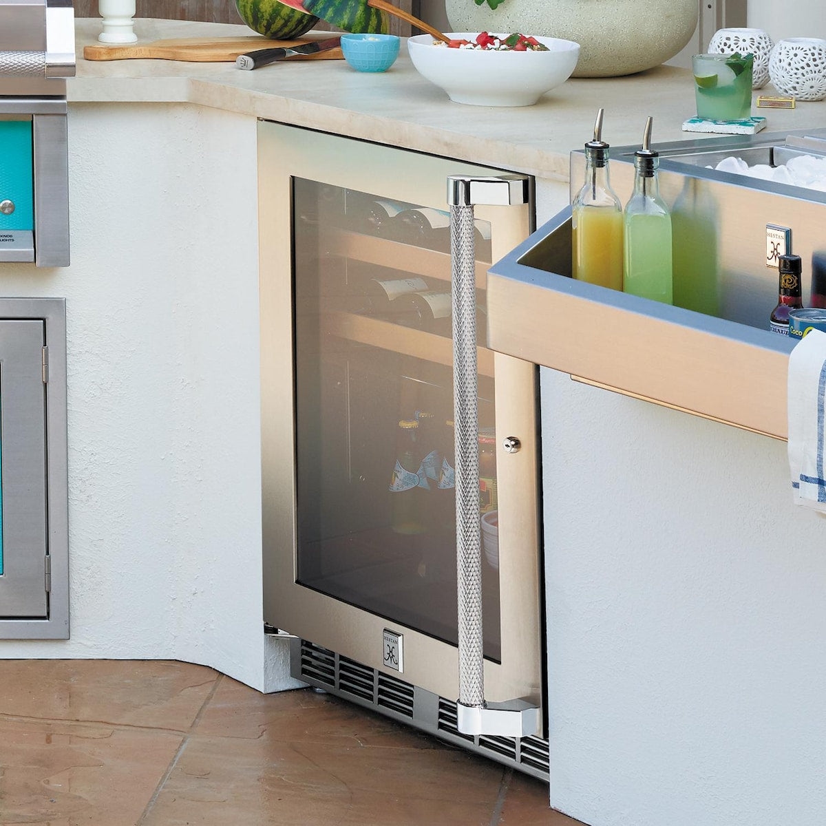 Hestan 24-Inch 5.0 Cu. Ft. Left Hinge Or Right Hinge Outdoor Rated Dual Zone Glass Door Refrigerator With Wine Storage