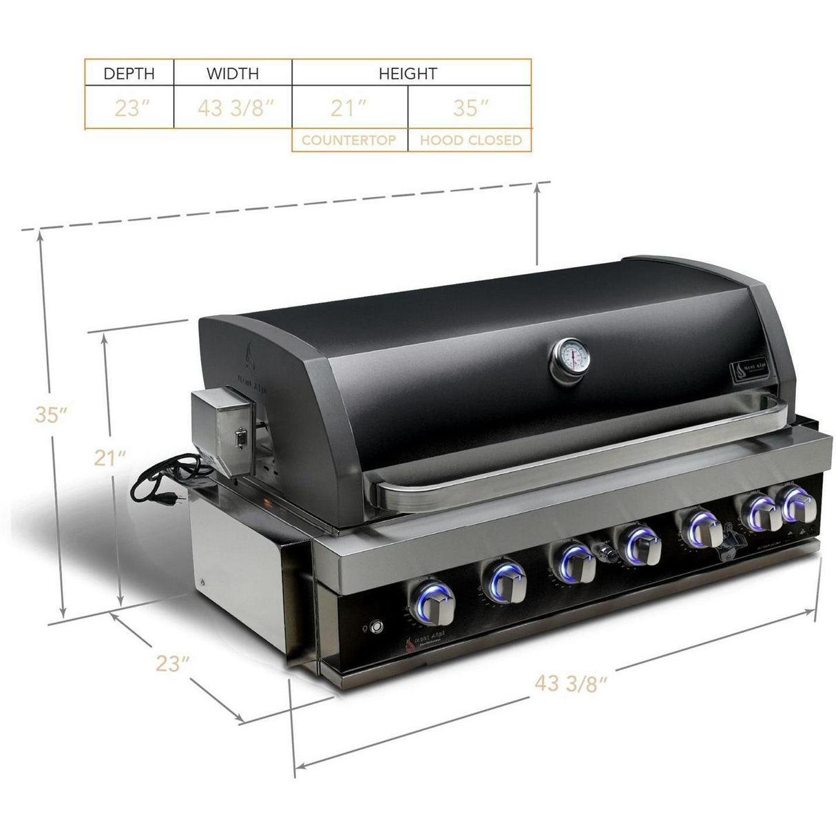 Mont Alpi 6-Burner Black Stainless Steel Gas Grill W/ 6.5FT Outdoor Kitchen Island Grill & Refrigerator - MA805-AWBSS