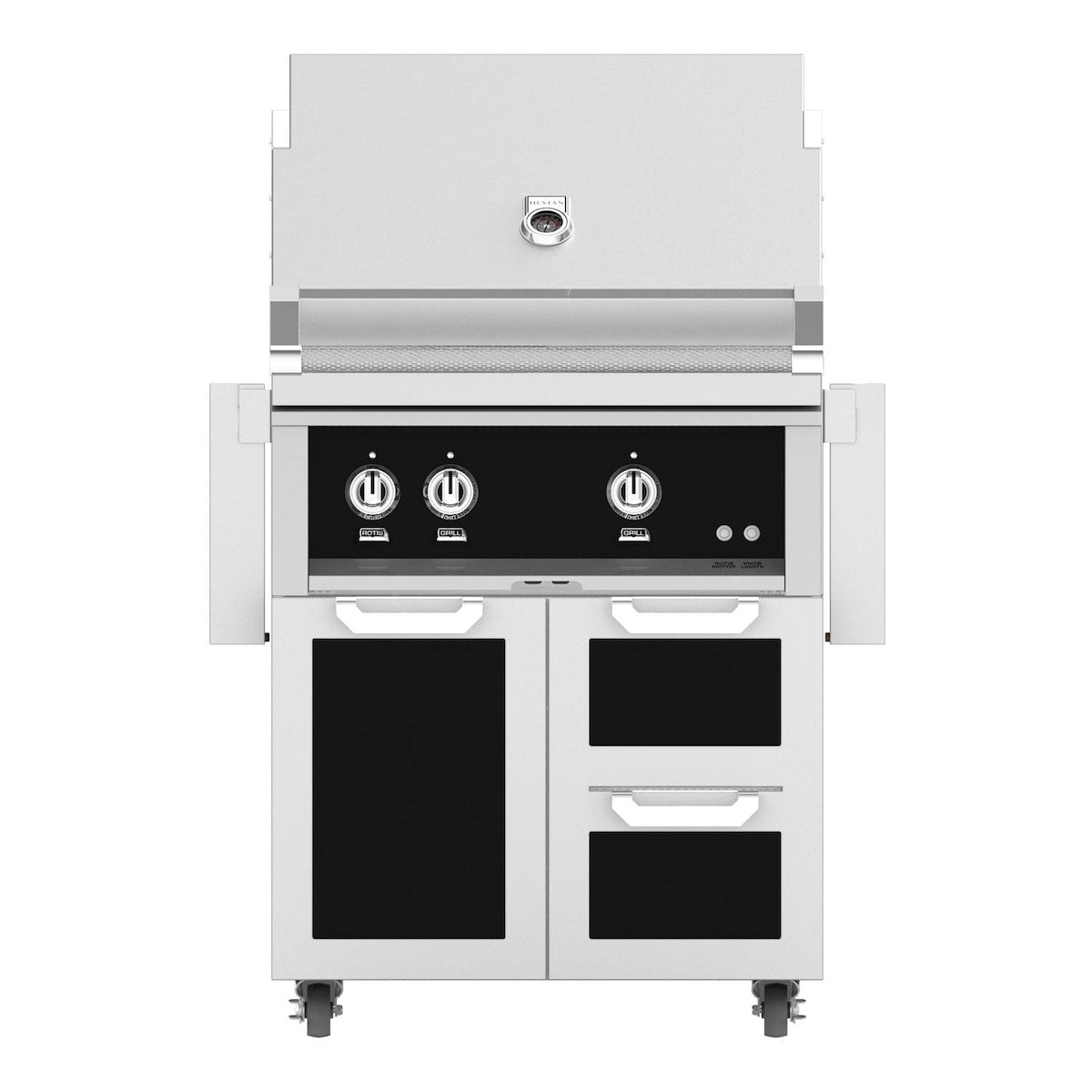Hestan 30-Inch Propane Gas Grill W/ Sear Burner & Rotisserie On Double Drawer & Door Tower Cart