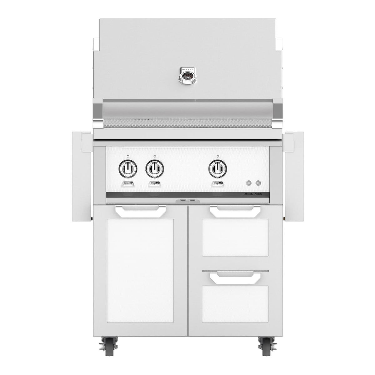 Hestan 30-Inch Natural Gas Grill W/ Rotisserie On Double Drawer & Door Tower Cart
