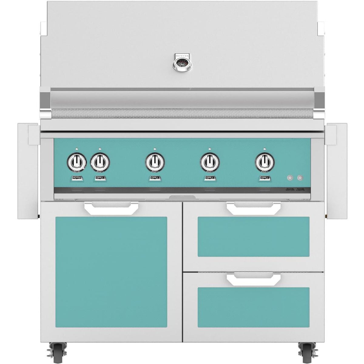 Hestan 42-Inch Natural Gas Grill W/ All Infrared Burners & Rotisserie On Double Drawer & Door Tower Cart
