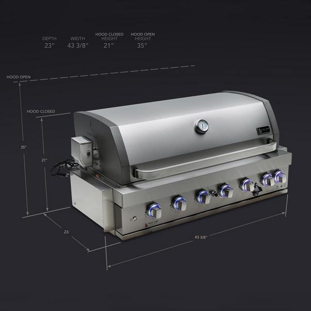 Mont Alpi 6-Burner Gas Grill Stainless Steel Art-Wood Island W/ Refrigerator, Infrared Rear Burner & Rotisserie Kit - MA805-AW