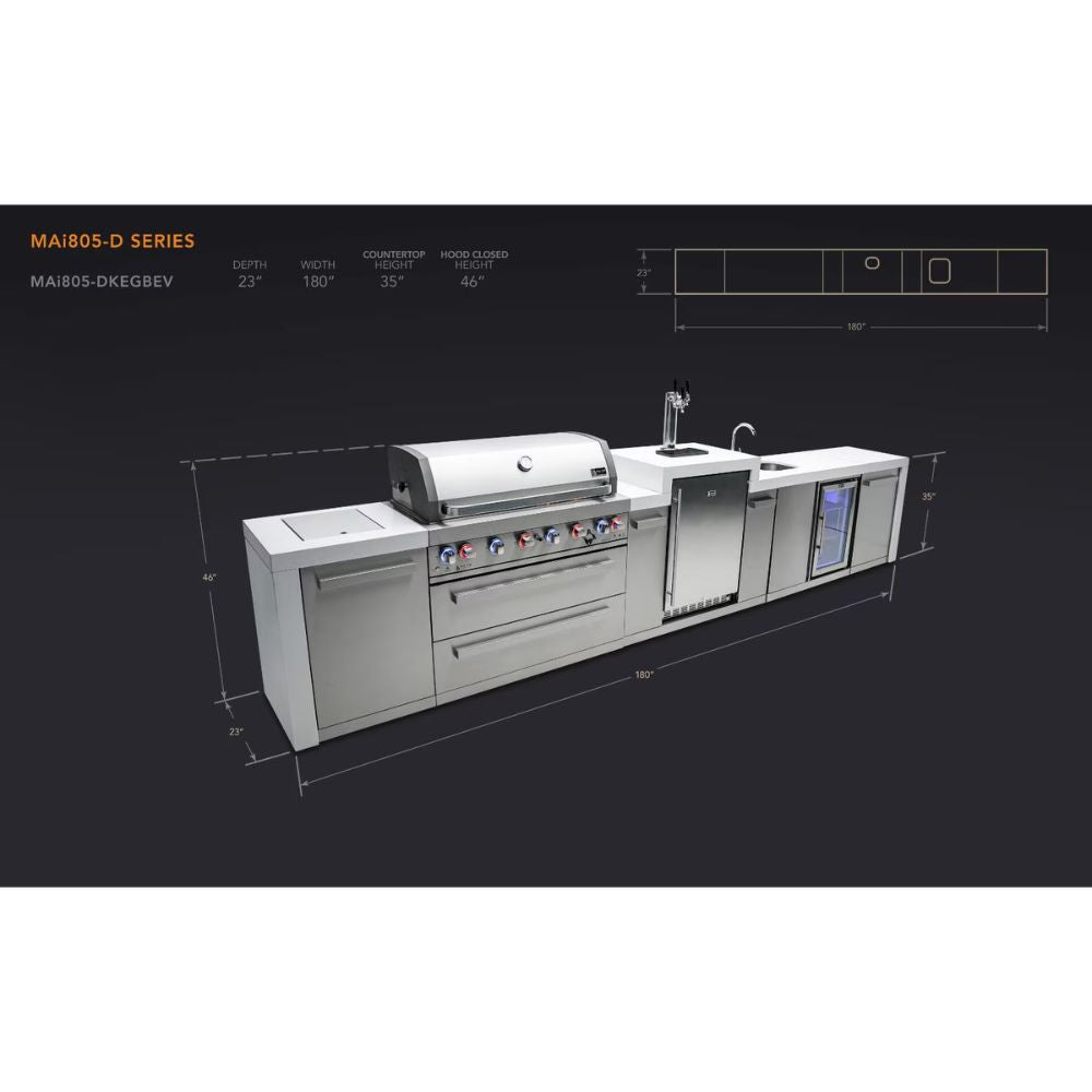 Mont Alpi MAi805-DKEGBEV Propane 6-Burner Deluxe Island with Kegerator & Beverage Center
