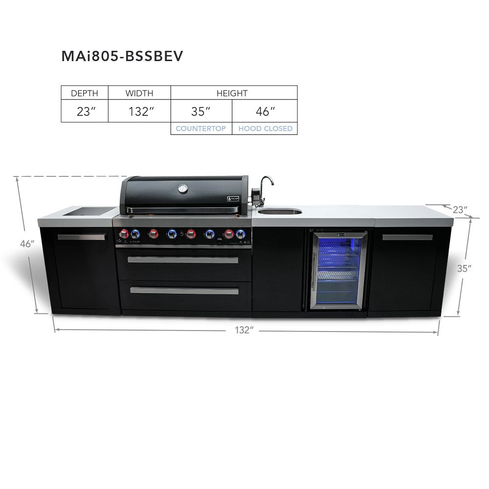 Mont Alpi MAi805-BSSBEV Black, Propane 6-Burner Island with Beverage Center