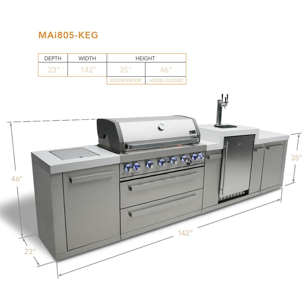 Mont Alpi MAi805-KEG Propane 6-Burner Island With Kegerator
