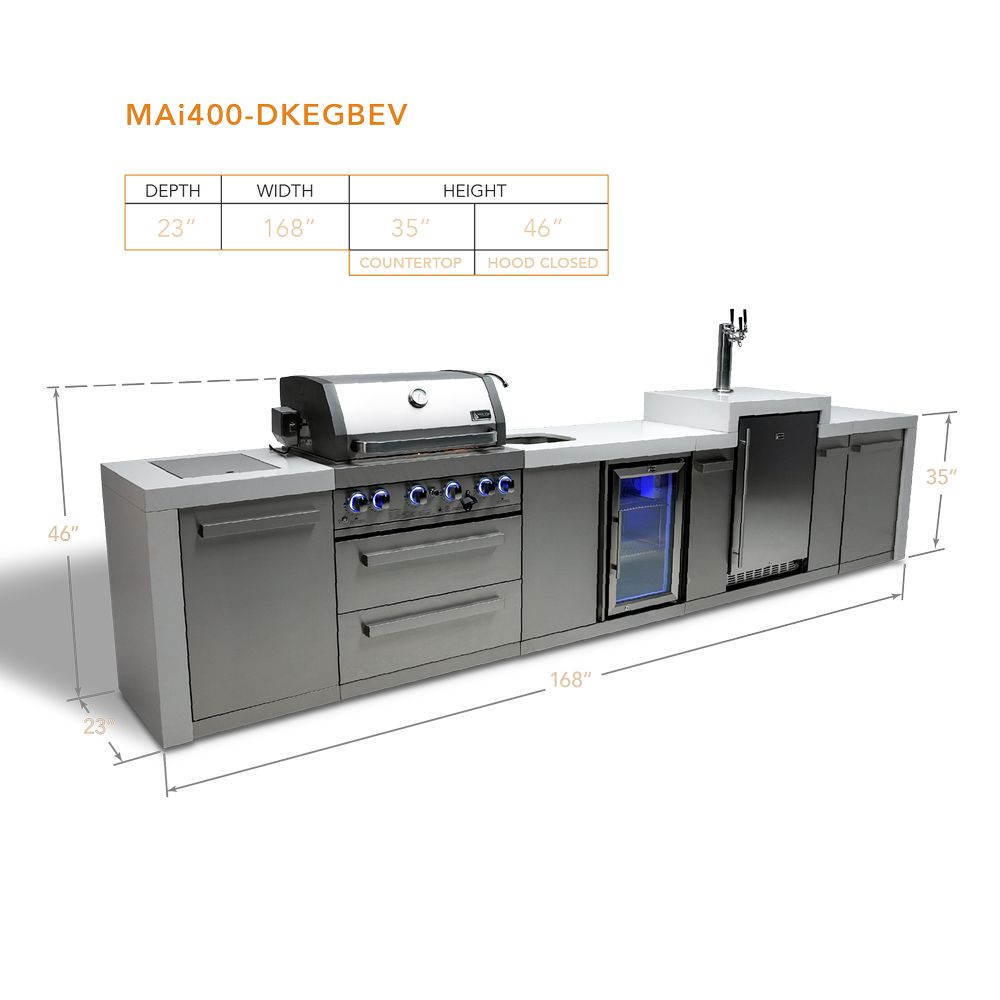 Mont Alpi MAi400-DKEGBEV Propane 4-Burner Deluxe Island with Kegerator & Beverage Center