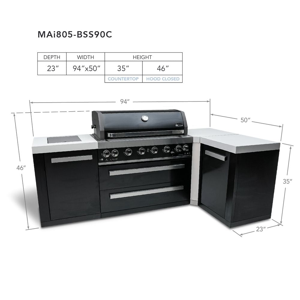 Mont Alpi MAi805-BSS90 Black, Propane 6-Burner Island with 90-Degree Corner