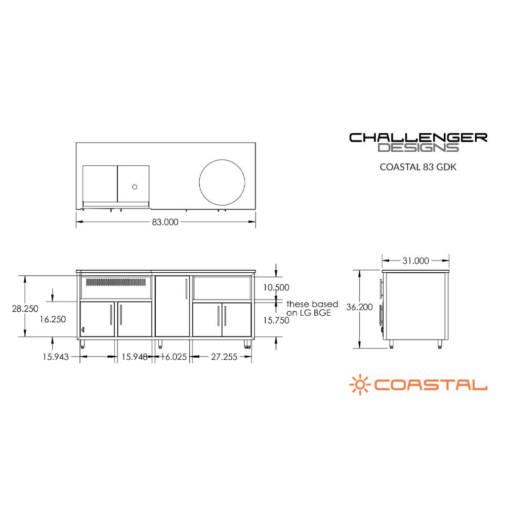 Challenger Designs Coastal Series GDK Outdoor Island with Delta Heat 32" Gas Grill & Large Egg, Grey Glimmer Cabinet Color