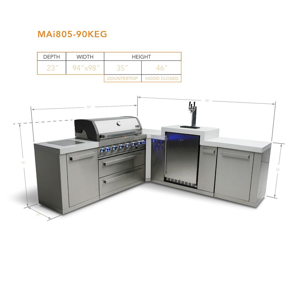 Mont Alpi MAi805-90KEG 6-Burner Island with 90-Degree Corner & Kegerator