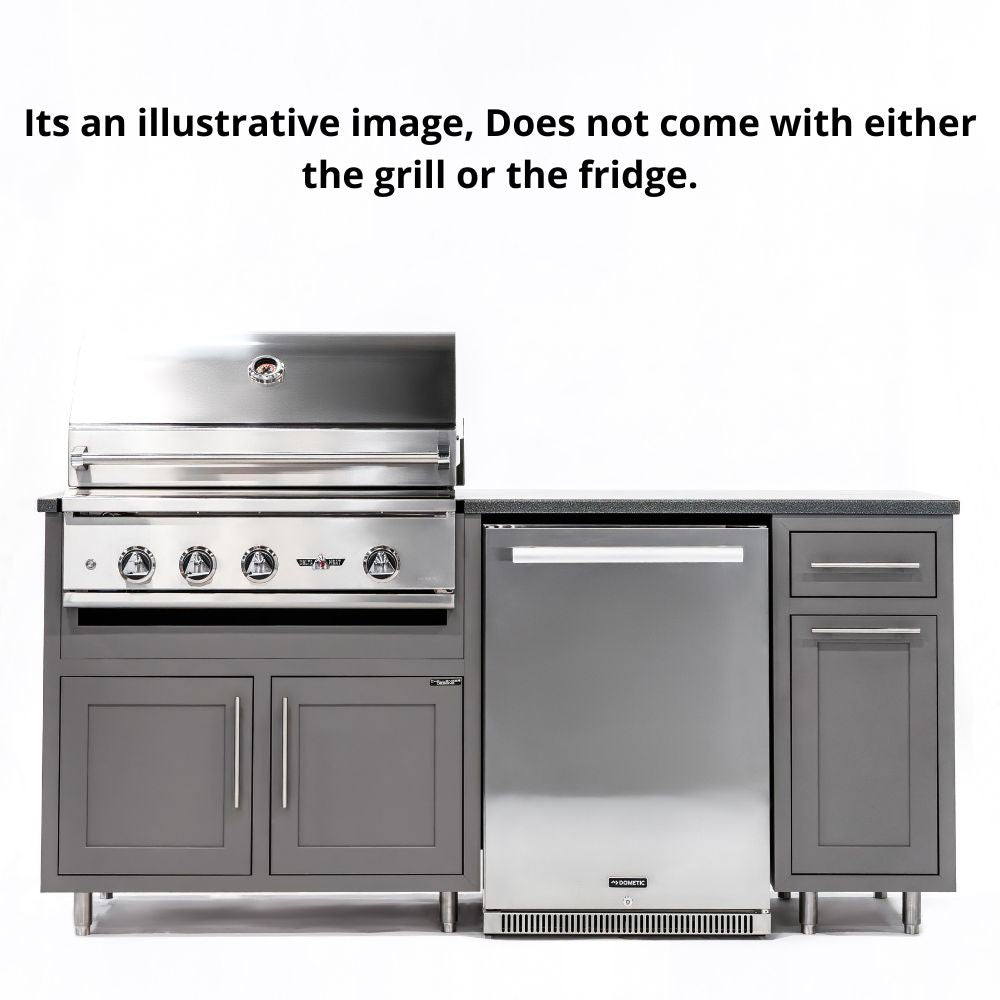 Challenger Designs Coastal 76.5 GRW Powder Coated Aluminium Kitchen Island for 32 Inch Gas Grill with Refrigerator Opening