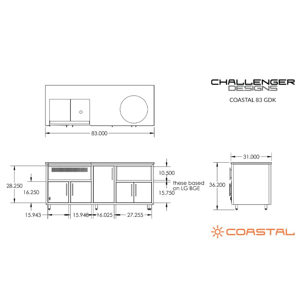 Challenger Designs Coastal Series GDK Outdoor Island with Delta Heat 32" Gas Grill & Large Egg, White Cabinet Color