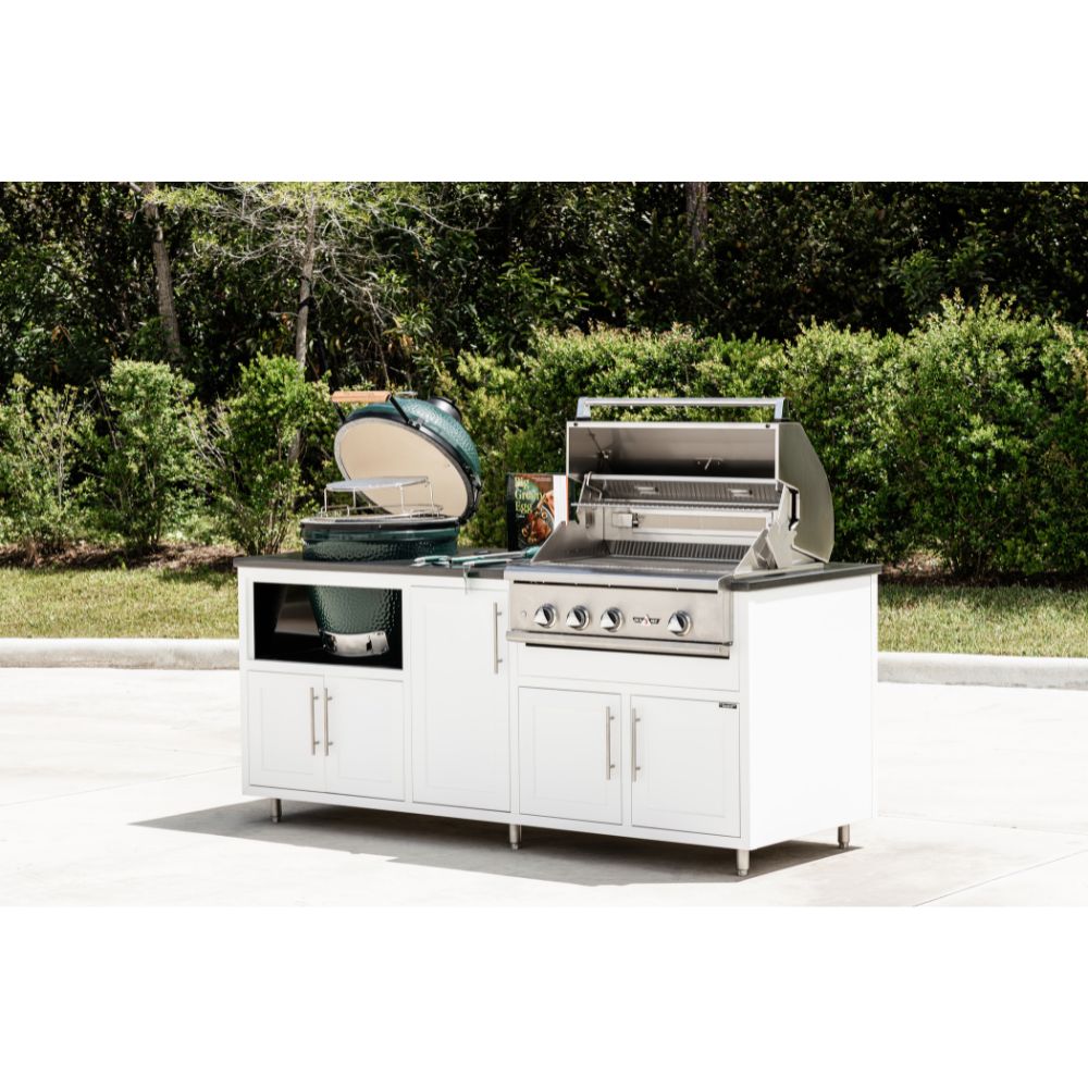 Challenger Designs Coastal Series KDG Outdoor Island with Delta Heat 32" Gas Grill & Large Egg, White Cabinet Color