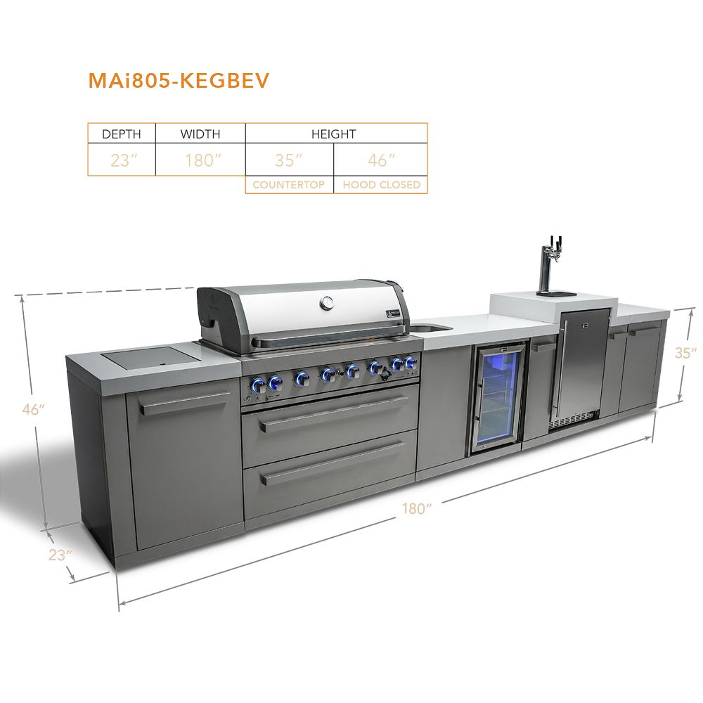 Mont Alpi MAi805-KEGBEV Propane 6-Burner Island with Kegerator & Beverage Center