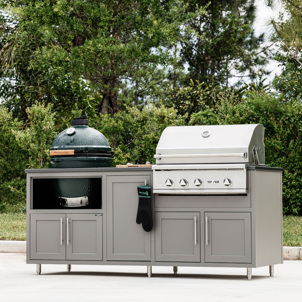 Challenger Designs Coastal Series KDG Outdoor Island with Delta Heat 32" Gas Grill & Large Egg, Grey Glimmer Cabinet Color