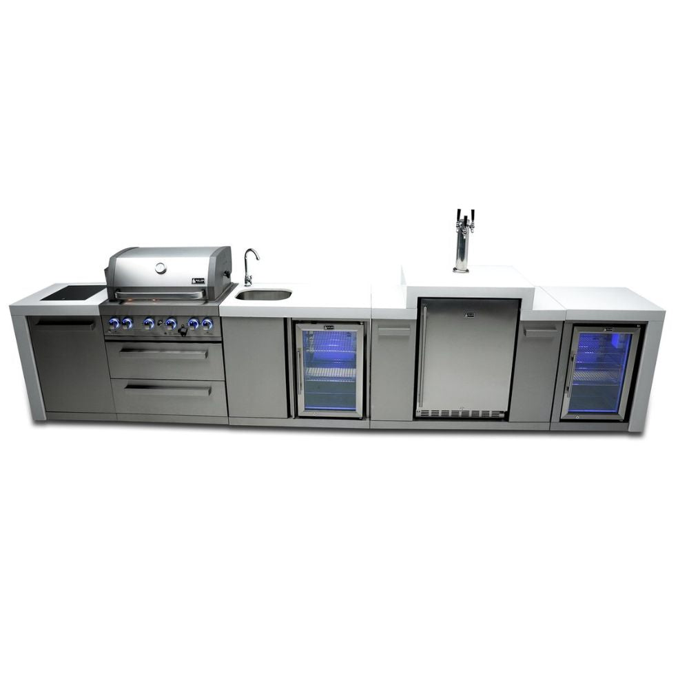 Mont Alpi MAi400-DKEGBEVFC Propane 4-Burner Deluxe Island with Kegerator, Beverage Center & Fridge Cabinet