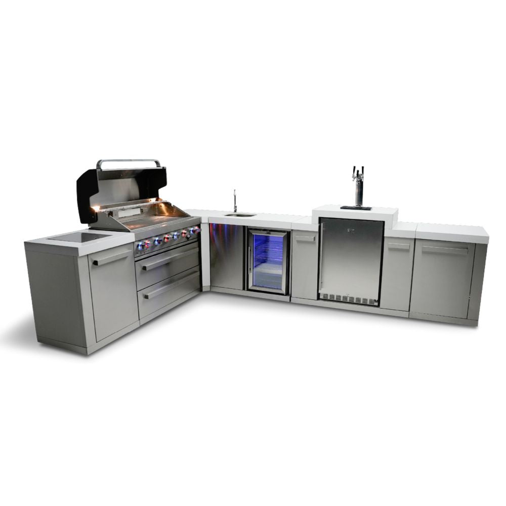 Mont Alpi MAi805-90KEGBEV 6-Burner Island with 90-Degree Corner, Kegerator & Beverage Center