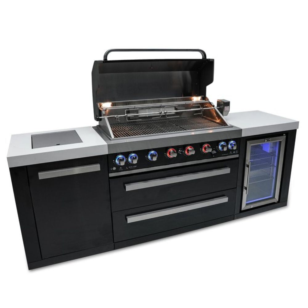 Mont Alpi MAi805-BSSFC Black Stainless Steel Island with 6-Burner Grill & Fridge