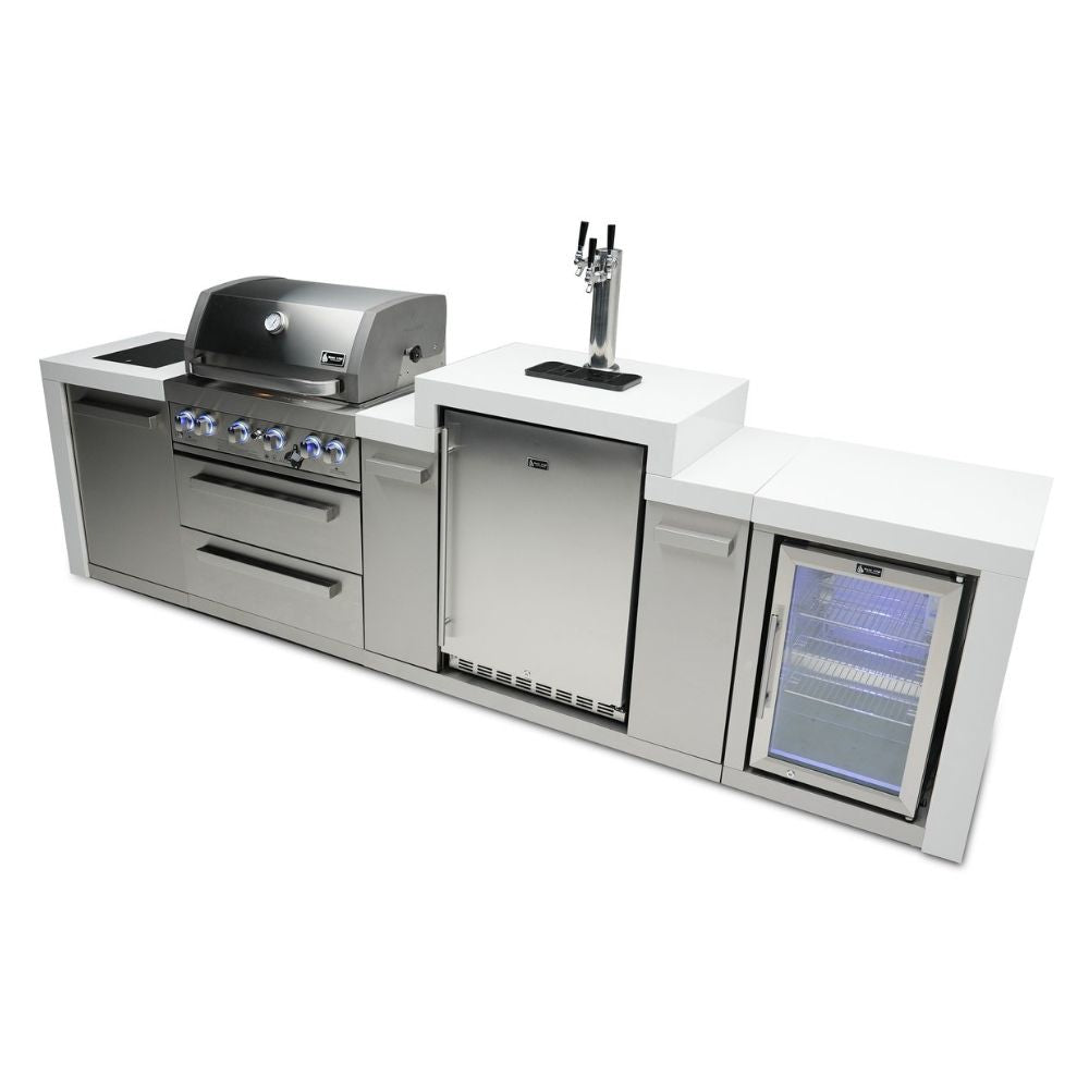 Mont Alpi MAi400-DKEGFC Propane 4-Burner Deluxe Island with Kegerator & Fridge Cabinet