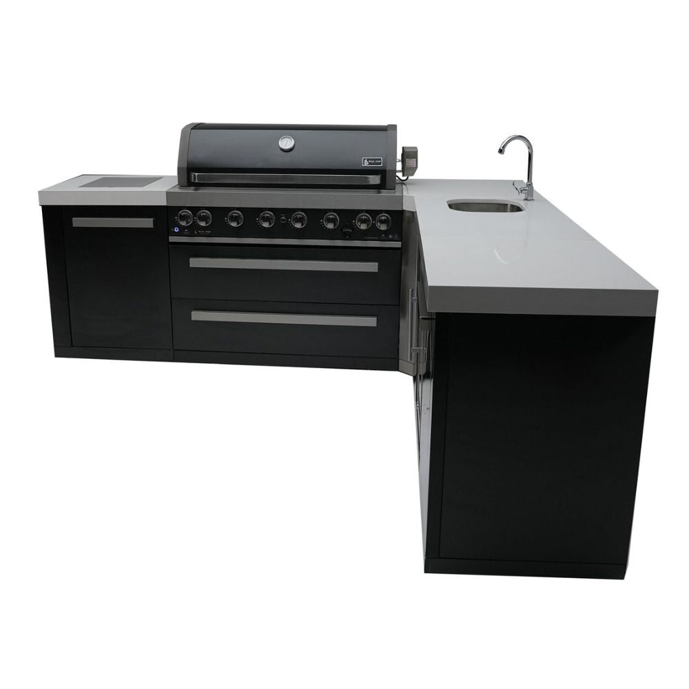 Mont Alpi MAi805-BSS90BEV Black, Propane 6-Burner Island with 90-Degree Corner & Beverage Center