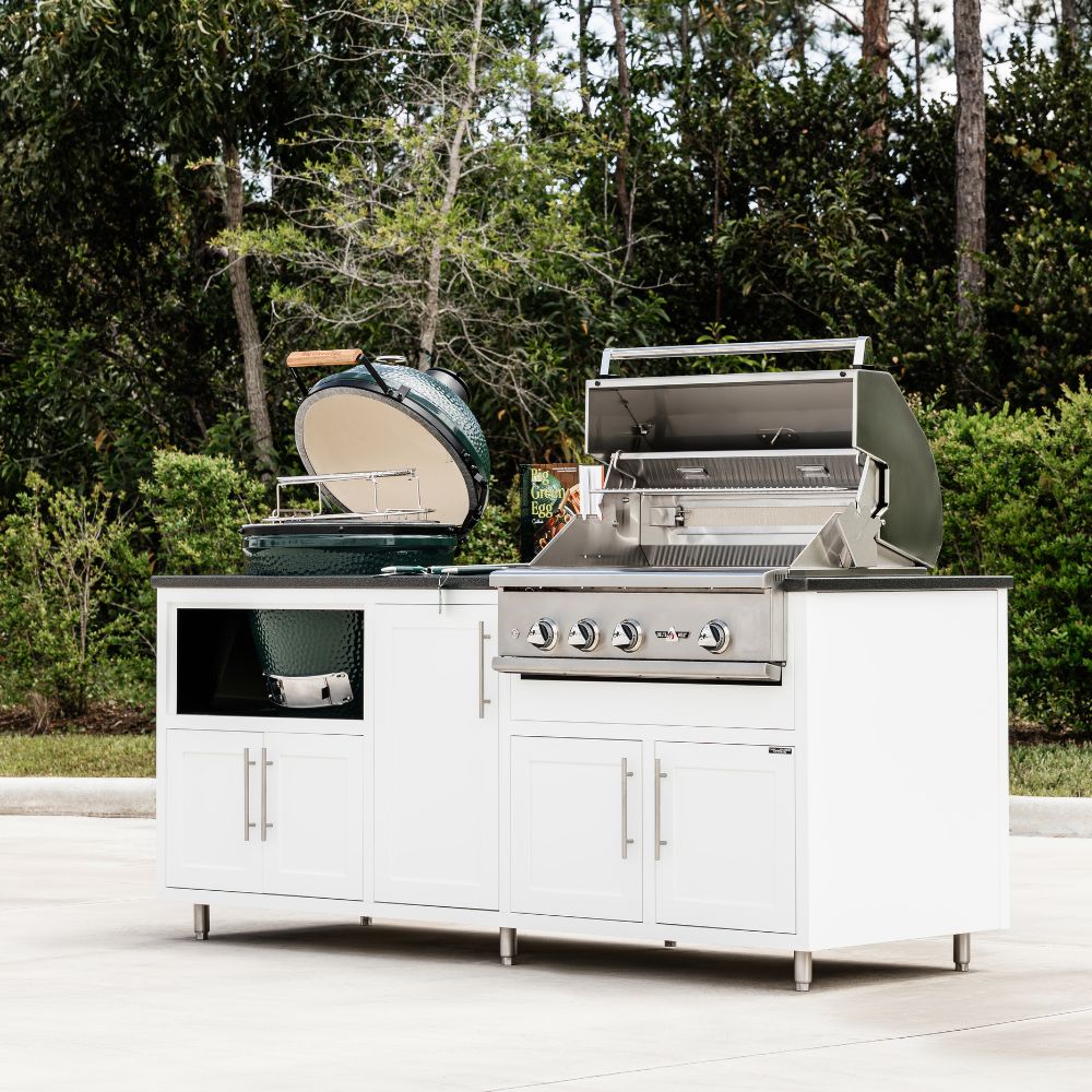 Challenger Designs Coastal Series KDG Outdoor Island with Delta Heat 32" Gas Grill & Large Egg, White Cabinet Color