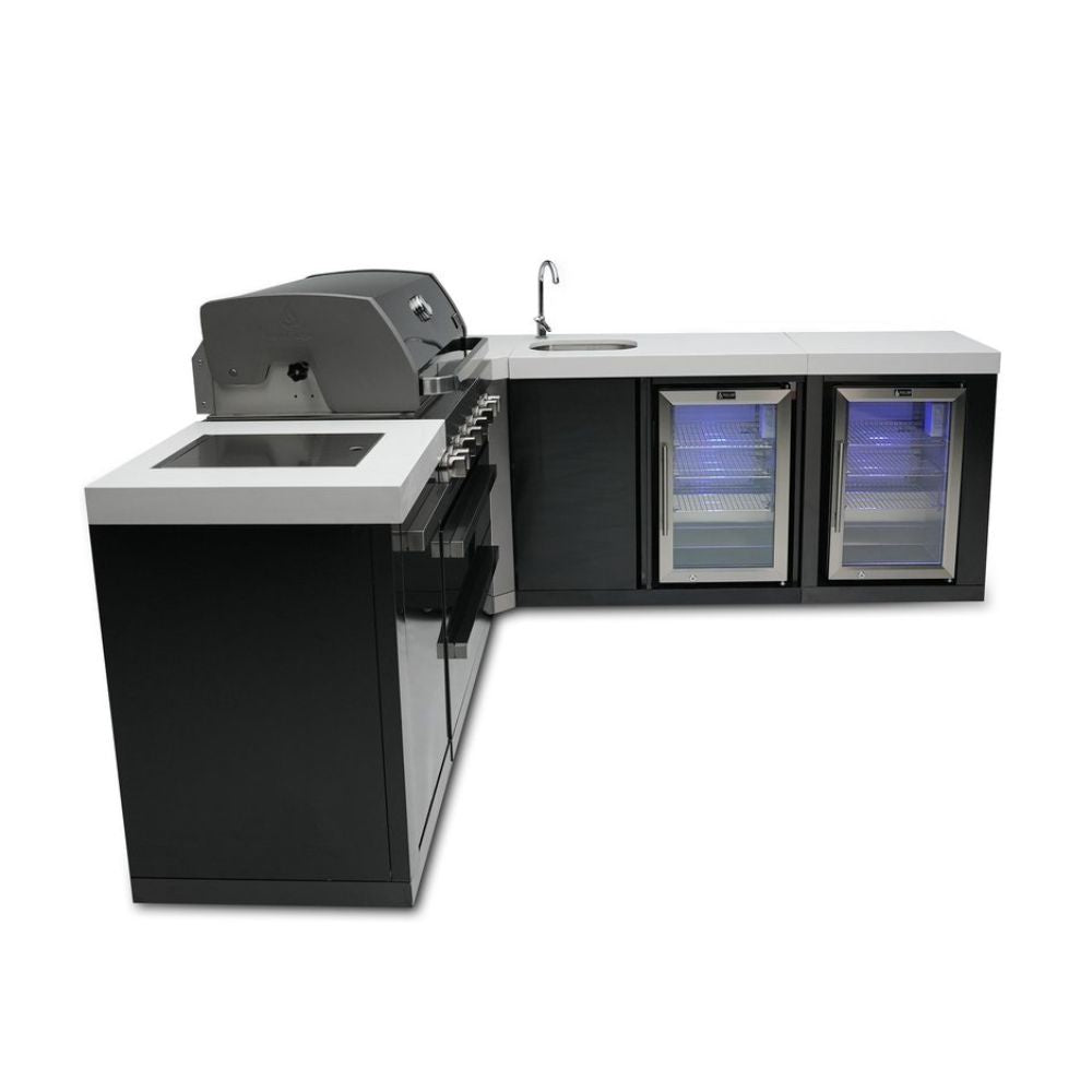 Mont Alpi MAi805-BSS90BEVFC Black, Propane 6-Burner Island with 90-Degree Corner , Beverage Center & Fridge Cabinet
