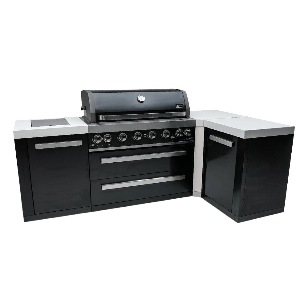 Mont Alpi MAi805-BSS90 Black, Propane 6-Burner Island with 90-Degree Corner