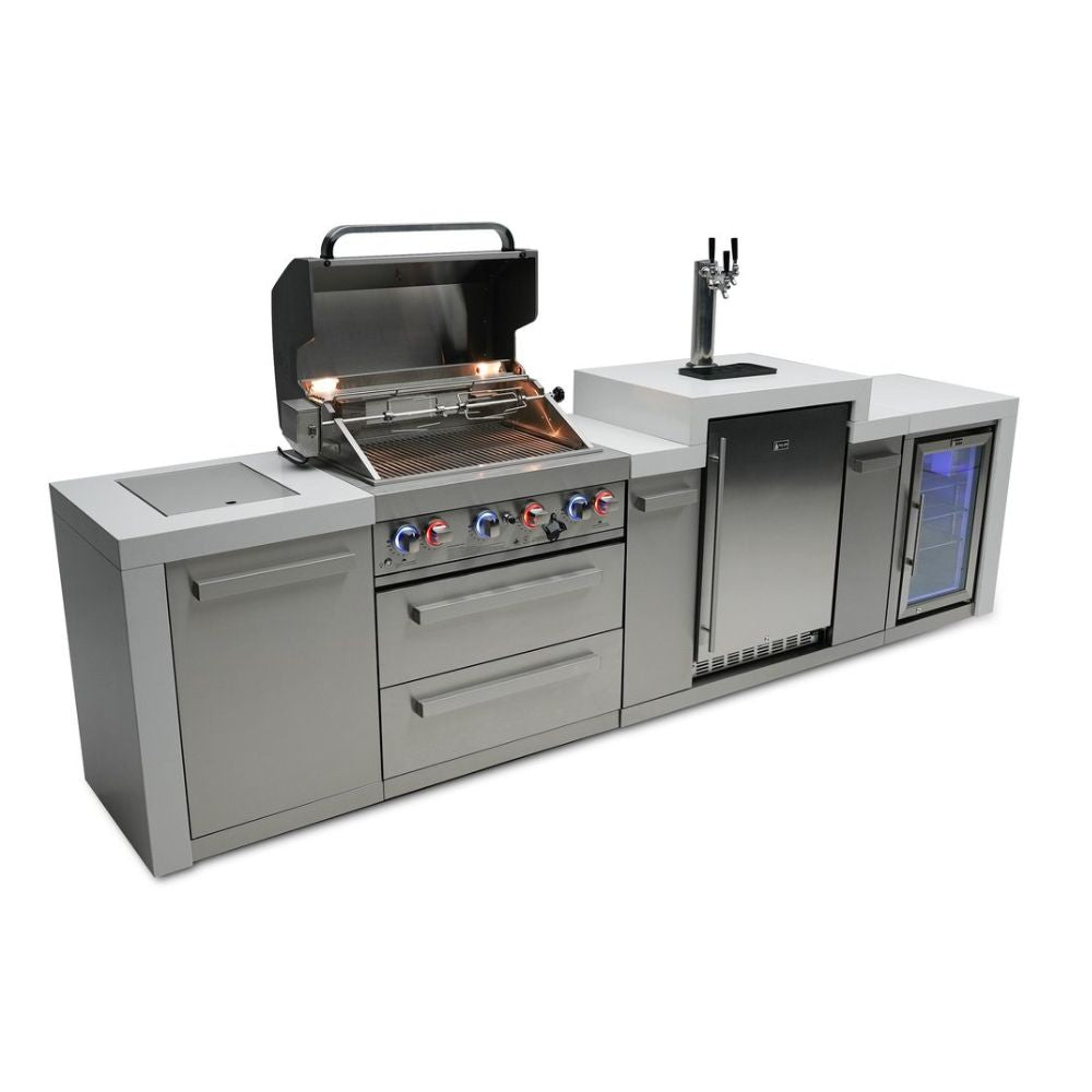 Mont Alpi MAi400-DKEGFC Propane 4-Burner Deluxe Island with Kegerator & Fridge Cabinet
