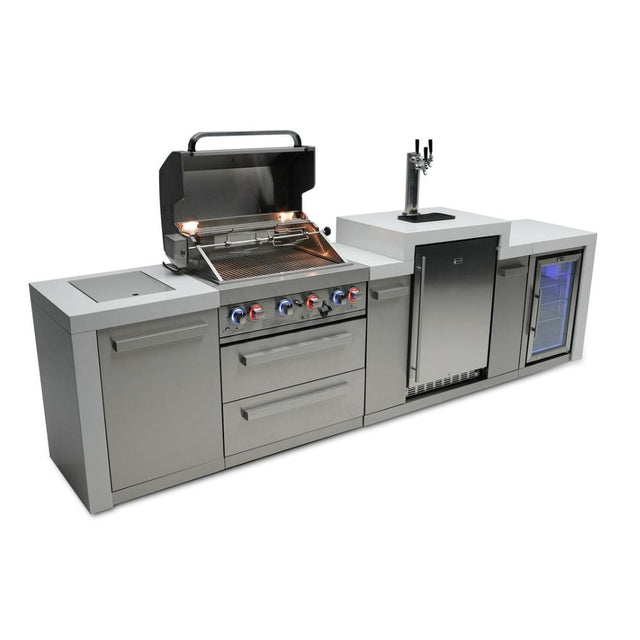 Mont Alpi MAi400-DKEGFC Propane 4-Burner Deluxe Island with Kegerator & Fridge Cabinet