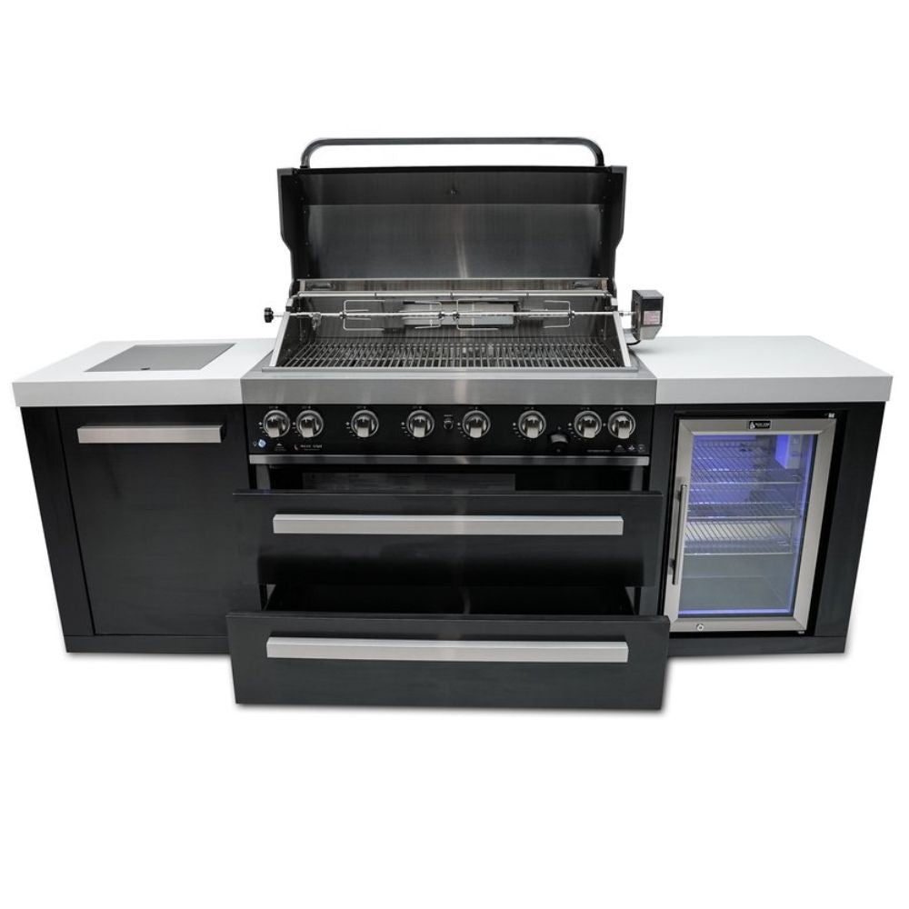 Mont Alpi MAi805-BSSFC Black Stainless Steel Island with 6-Burner Grill & Fridge