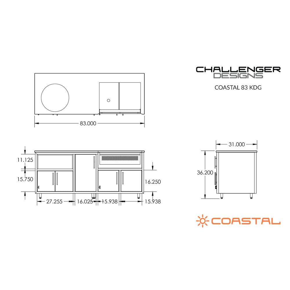 Challenger Designs Coastal Series KDG Outdoor Island with Delta Heat 32" Gas Grill & Large Egg, White Cabinet Color