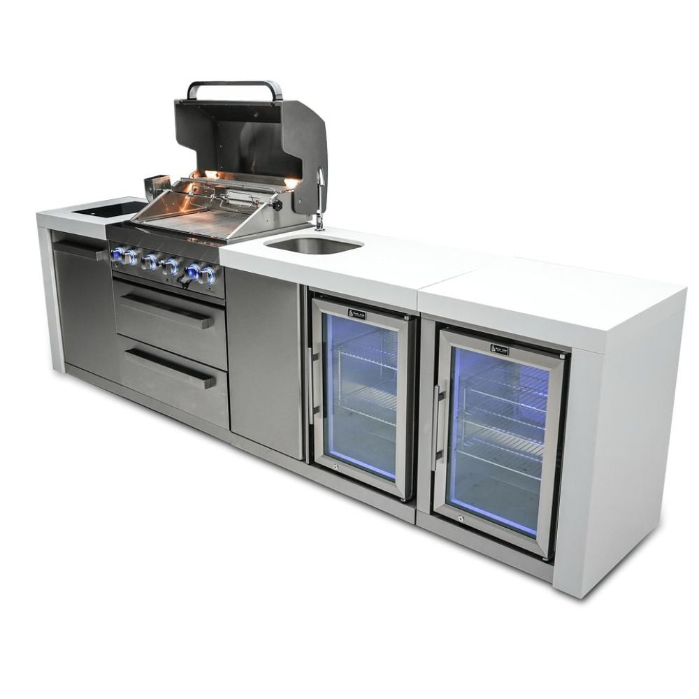 Mont Alpi MAi400-DBEVFC Propane 4-Burner Deluxe Island with Beverage Center & Fridge Cabinet