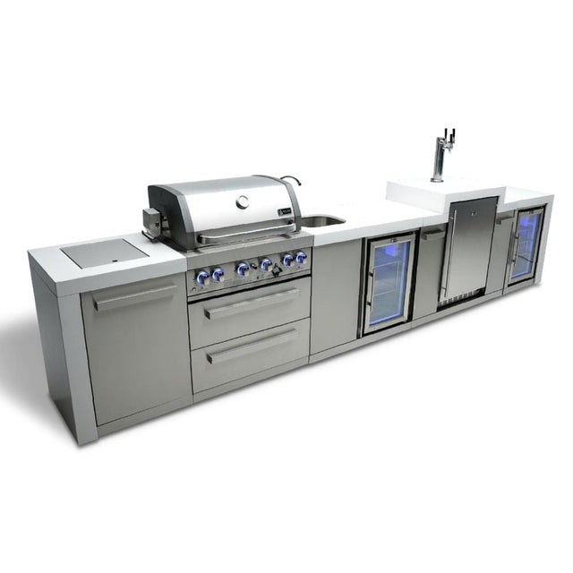 Mont Alpi MAi400-DKEGBEVFC Propane 4-Burner Deluxe Island with Kegerator, Beverage Center & Fridge Cabinet