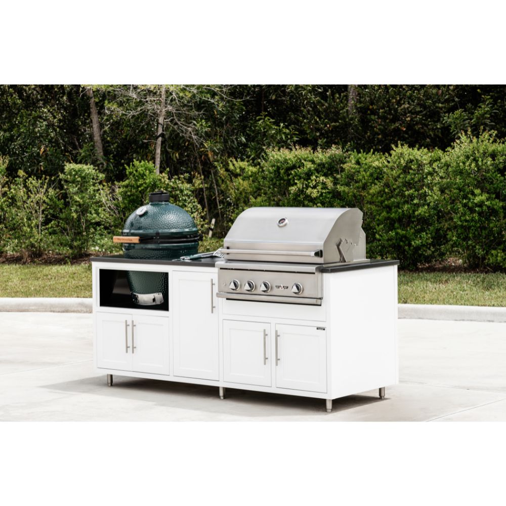 Challenger Designs Coastal Series KDG Outdoor Island with Delta Heat 32" Gas Grill & Large Egg, White Cabinet Color