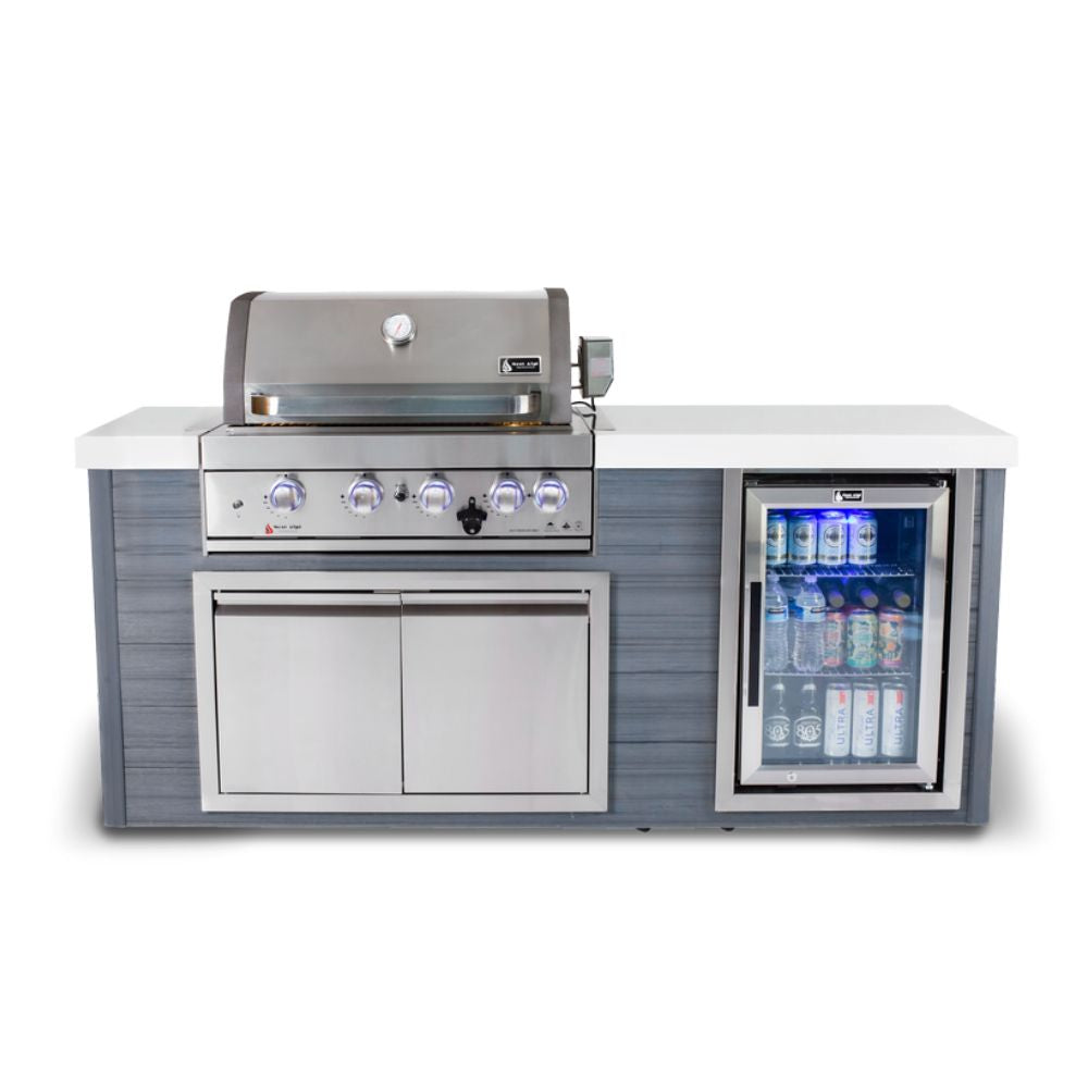 Mont Alpi Stainless Steel 4-Burner Artwood Propane Island with Refrigerator