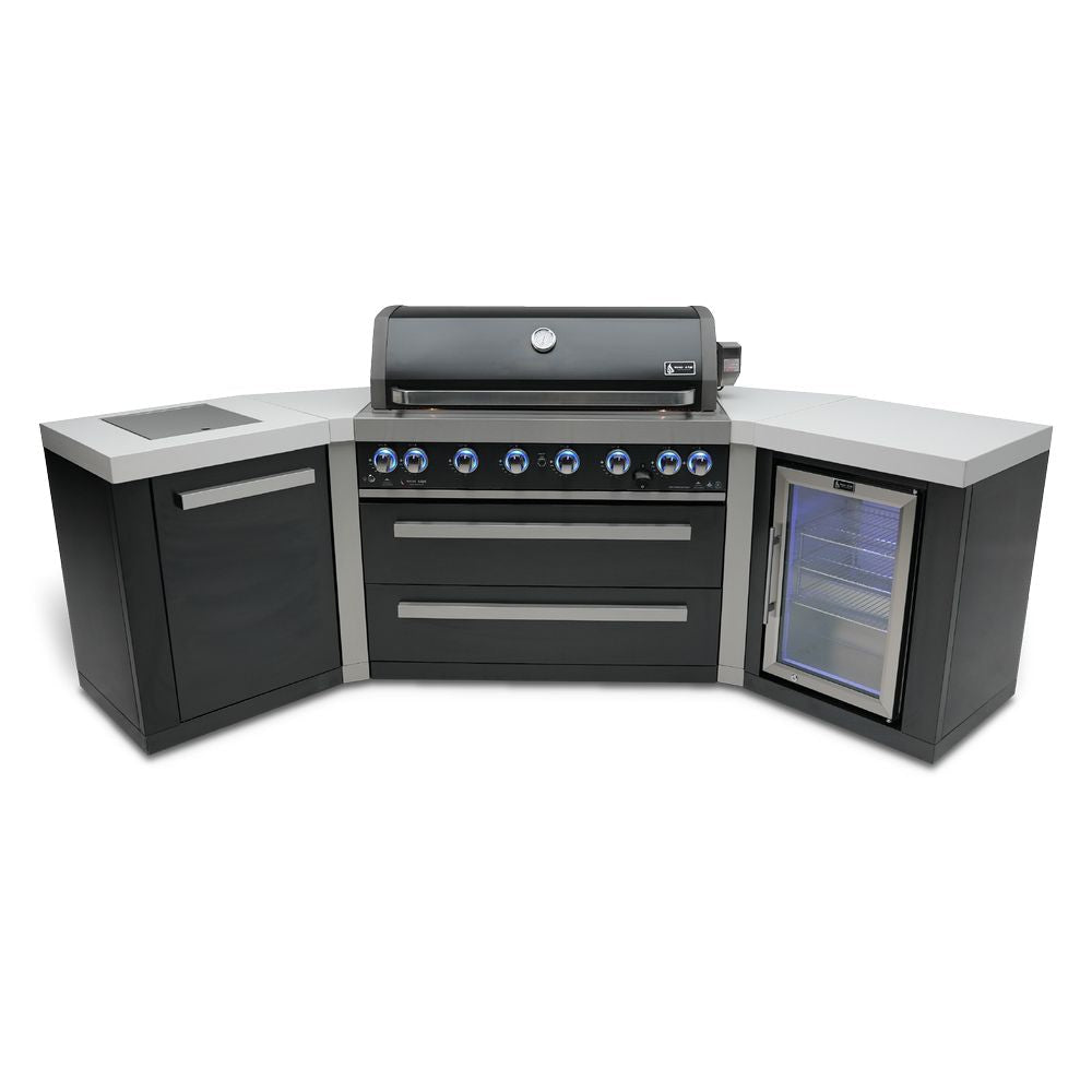 Mont Alpi MAi805-BSS45FC Black, Propane 6-Burner Island with 45-Degree Corners & Fridge Cabinet