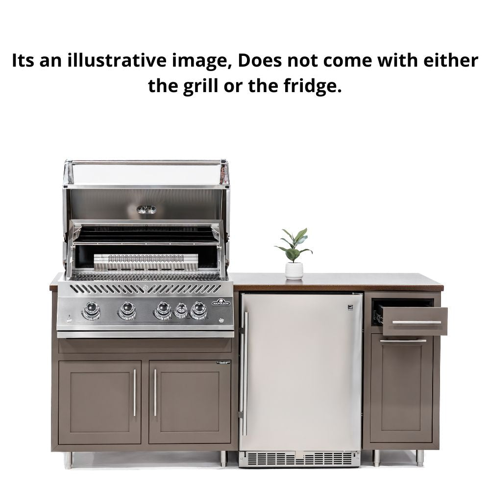 Challenger Designs Coastal 76.5 GRW Powder Coated Aluminium Kitchen Island for 32 Inch Gas Grill with Refrigerator Opening