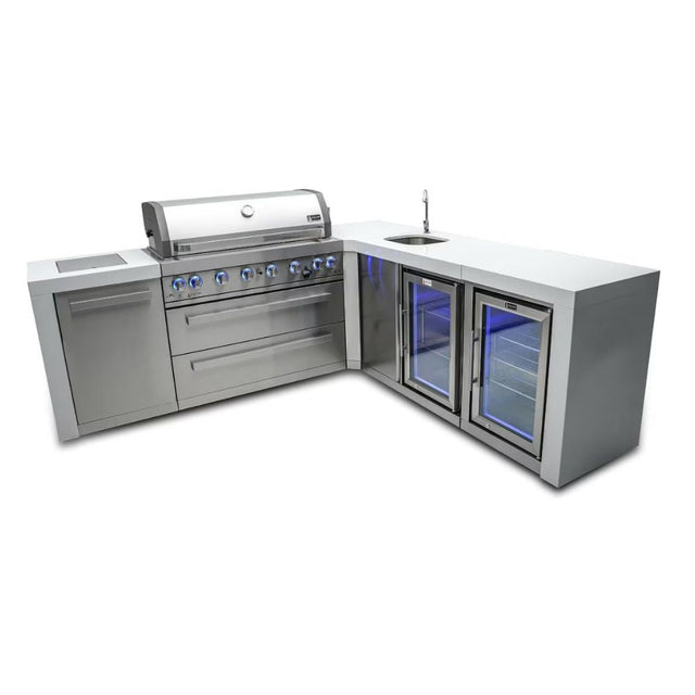 Mont Alpi MAi805-D90BEVFC Propane 6-Burner Deluxe Island with 90-Degree Corner, Beverage Center & Fridge Cabinet