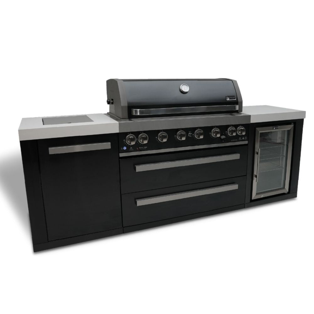 Mont Alpi MAi805-BSSFC Black Stainless Steel Island with 6-Burner Grill & Fridge