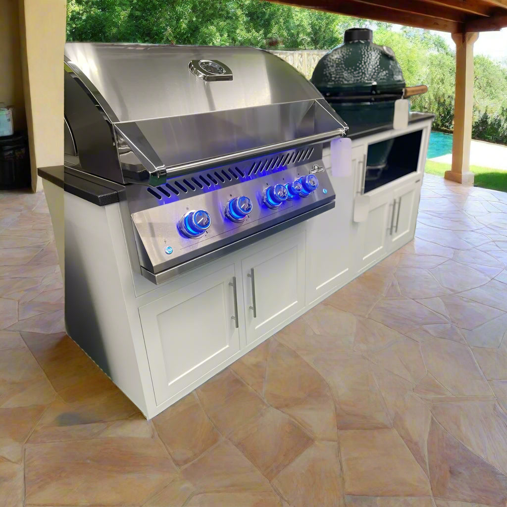 Challenger Designs Coastal Series GDK Outdoor Island with Napoleon BIG32 Gas Grill & Large Egg, White Cabinet Color