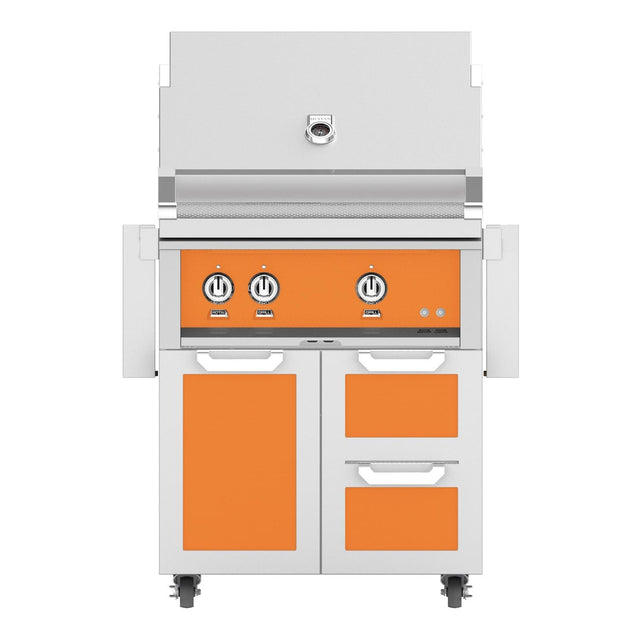 Hestan 30-Inch Natural Gas Grill W/ Sear Burner & Rotisserie On Double Drawer & Door Tower Cart