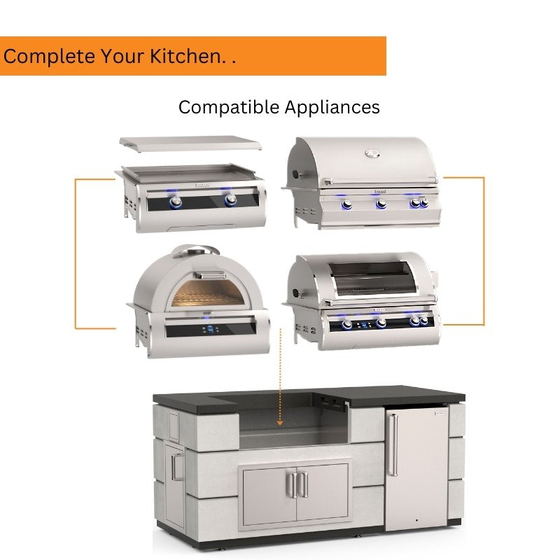 Fire Magic 77" Contemporary Outdoor Kitchen Island with Refrigerator