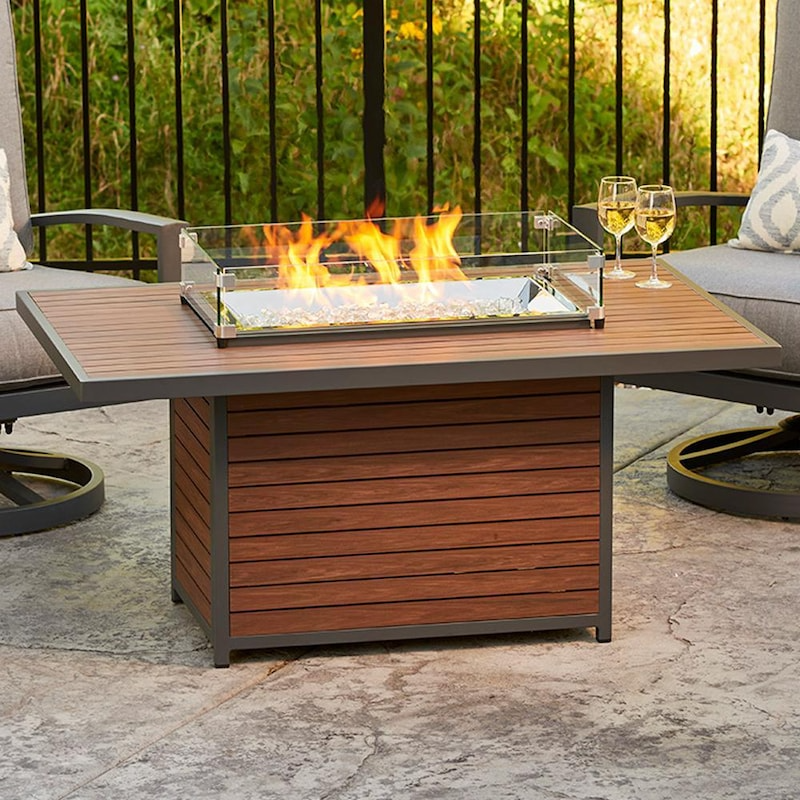 The Outdoor GreatRoom Chat Height Kenwood Gas Fire Pit Table Umber Brown KW-1224-19-K