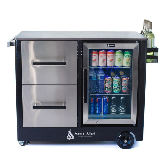 Mont Alpi Mobile Bar Beverage Cart Outdoor Prep Center w/ Refrigerator - MAPCL